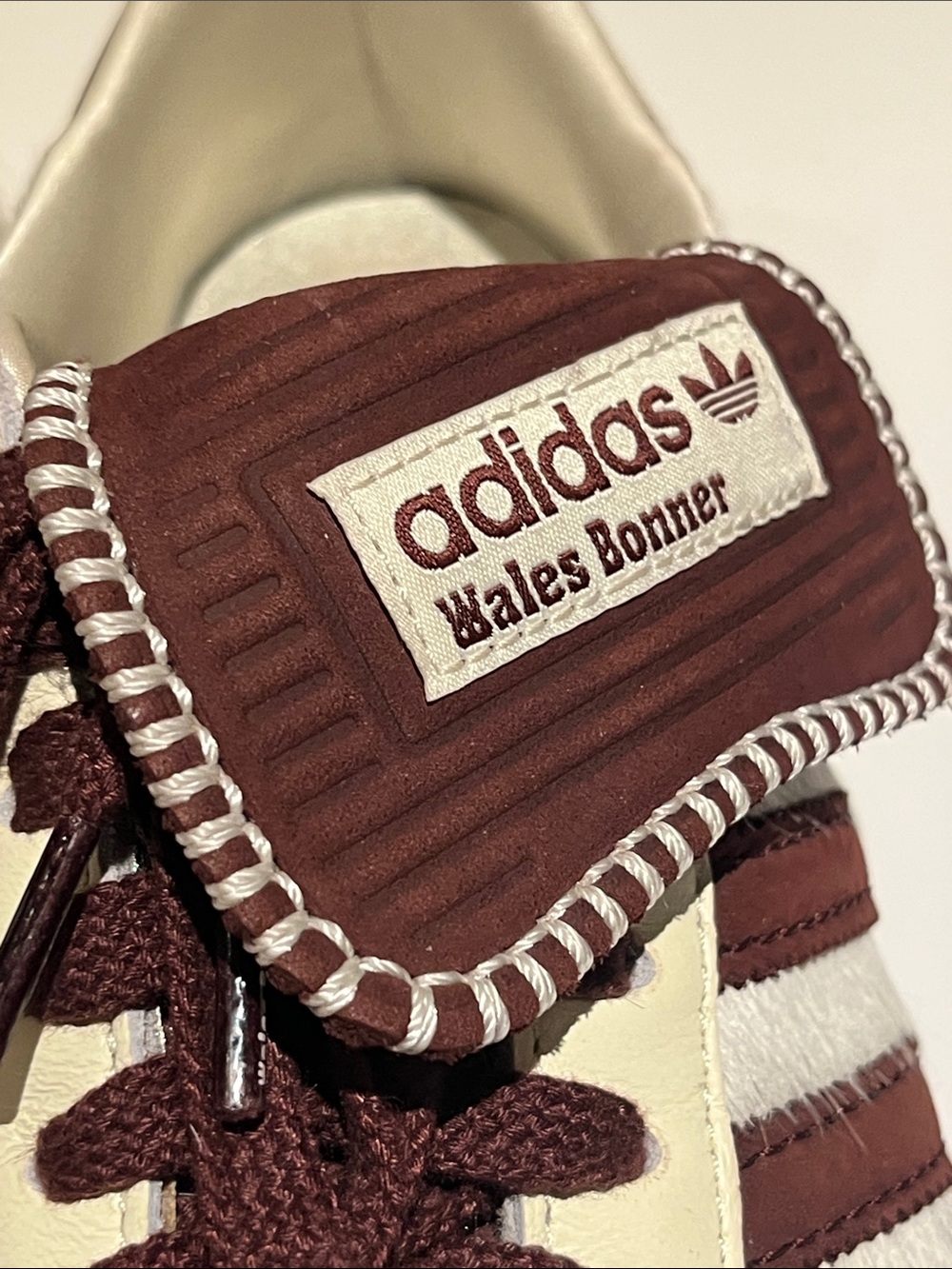 Adidas x Wales Bonner Samba Pony Sneakers Cream & Burgundy Trim - Picture 2 of 9